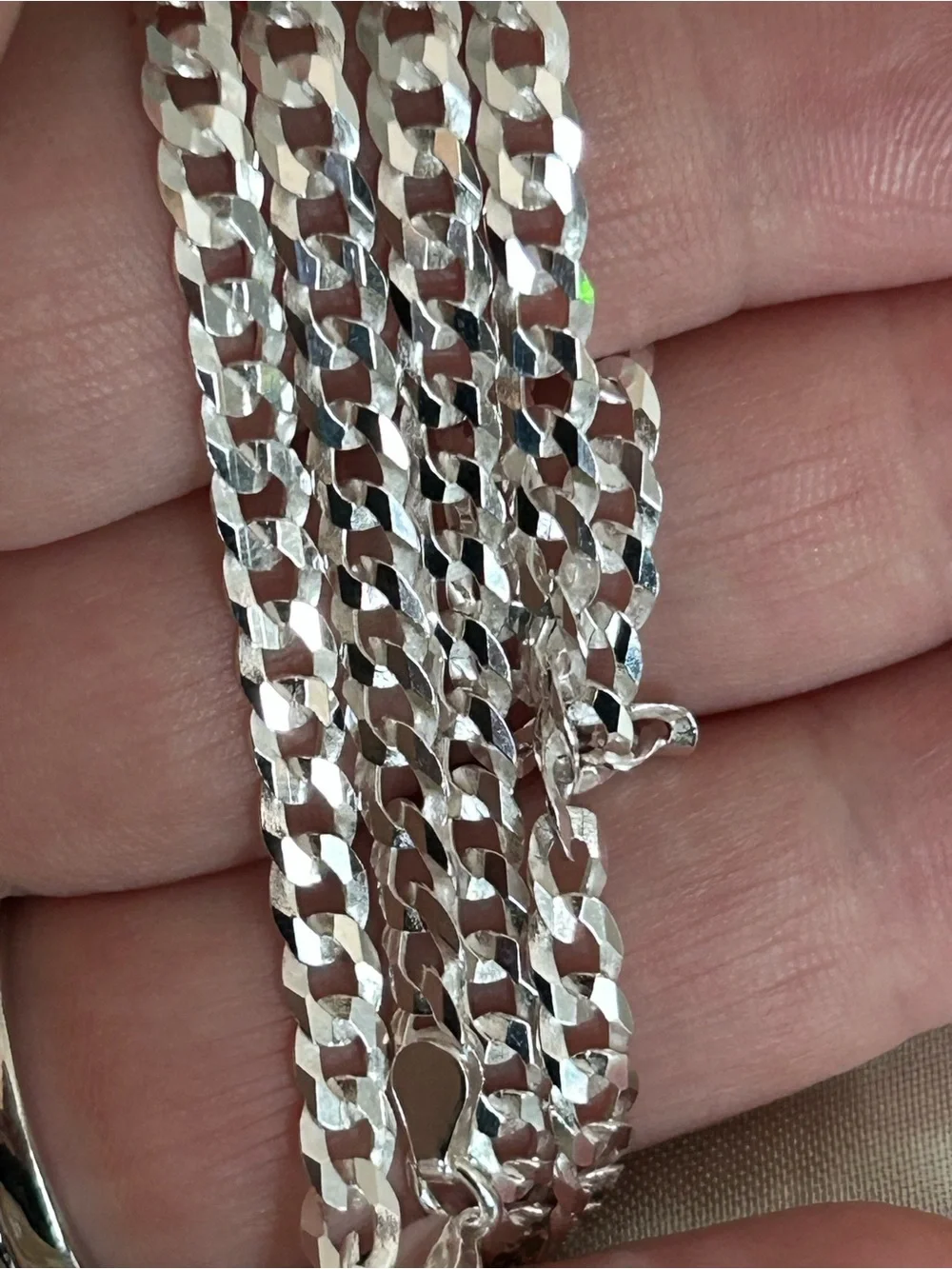 Sterling Silver Diamond Cut Cuban Chain Necklace - 22inches